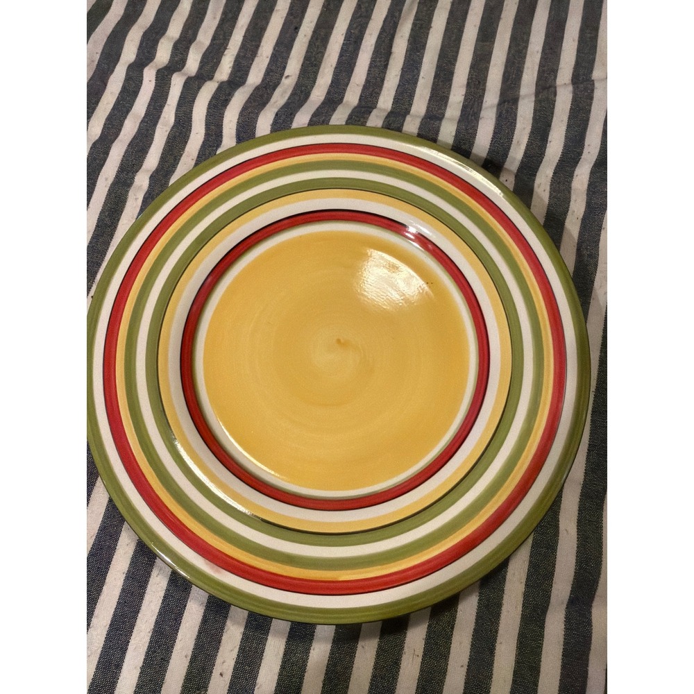 Tabletops Gallery Rafeal Rooster Dinner Plate Hand Painted Striped Ceramic 11in